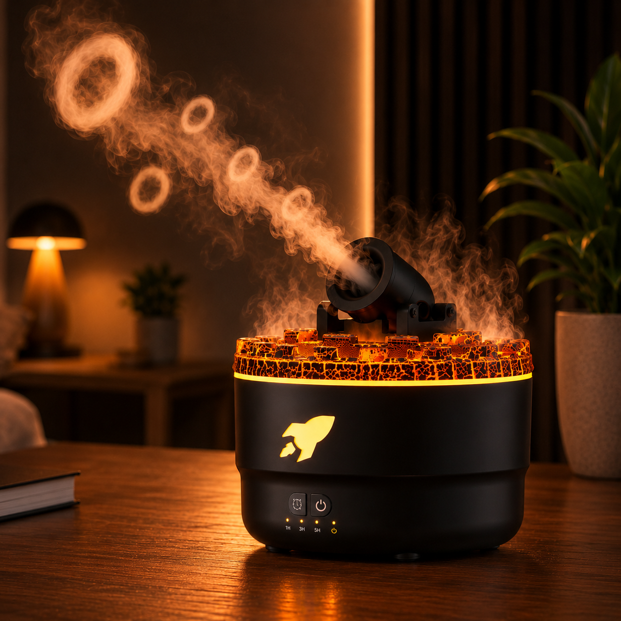 Volcano Flame Aroma Diffuser Smoke Ring Humidifier with Crack Light